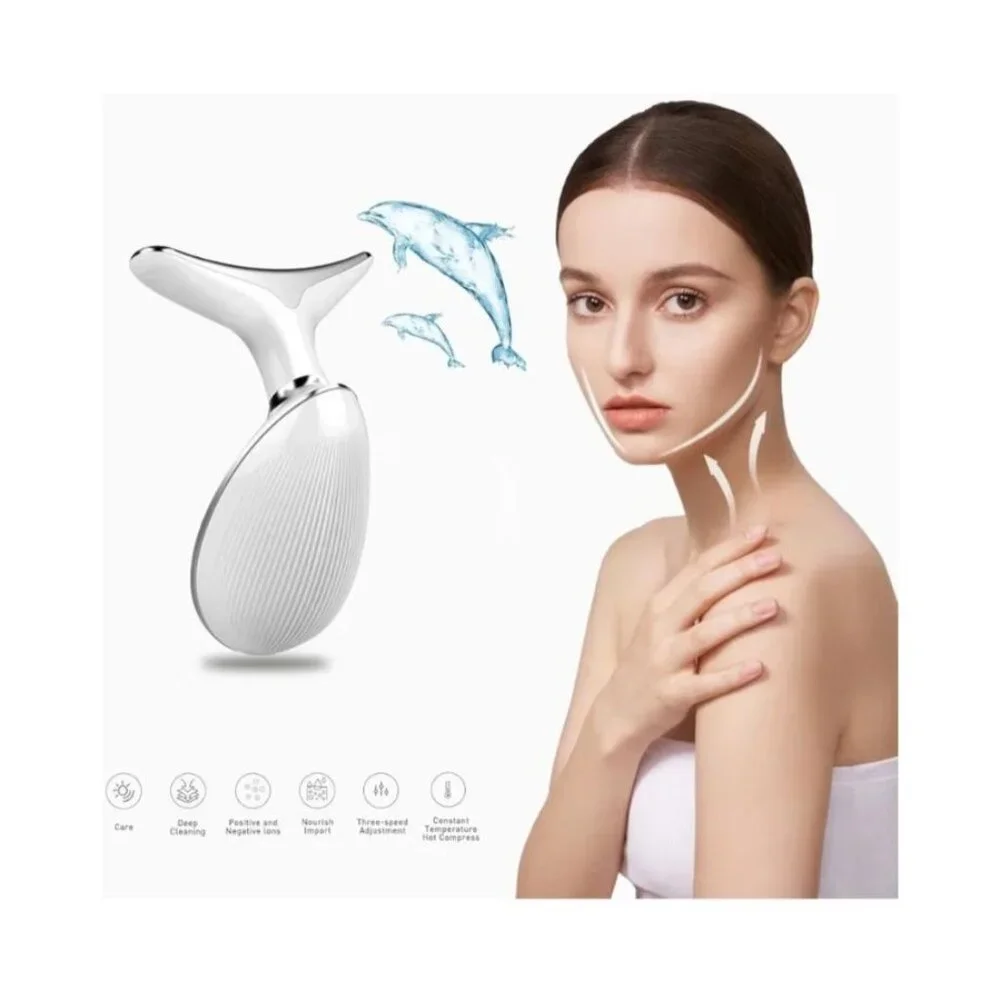 Neck & Face Massager, 7-Color LED Multifunctional Facial Massager White